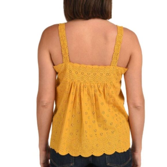 Daniel Rainn Eyelet Babydoll Top Womens Large Gold Yellow Tank Pullover Blouse - Picture 2 of 10